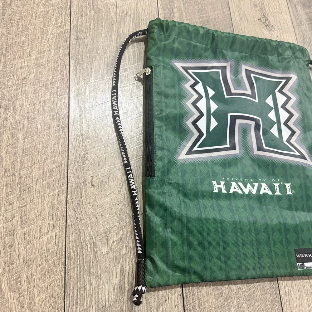 University of Hawaii Warriors Athletics Drawstring Backpack Bag Green Zip Pocket